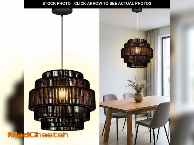 Lot 74-14424270 - BoostArea Boho Rattan Chandelier Light,5-Tier Hand Woven Lampshade Ceiling Pendant Light Fixture,13Ã...