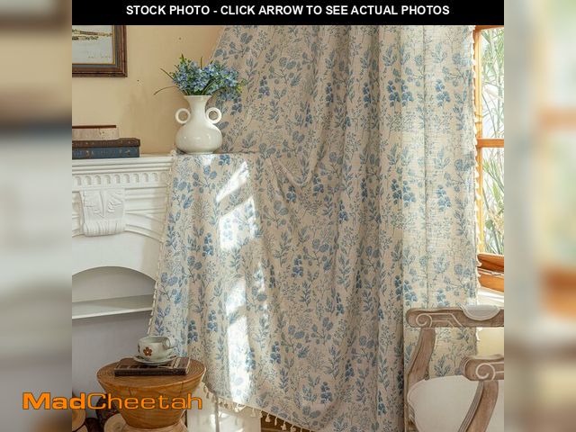 Lot 74-12606290 - OYX Blue Floral Light Filtering Boho Curtains 84 Inch Long 2Panels For Living Room, Country Farmhous...