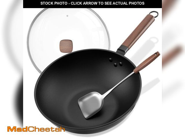 Lot 74-13046226 - Todlabe Carbon Steel Wok - Including Glass Cover and Steel Spatula, 13-Inch Woks &amp; Stir-Fry Pans...