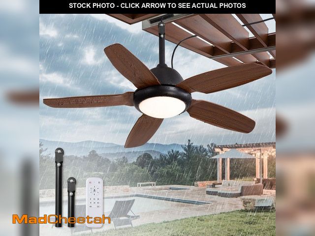 Lot 74-14374761 - HINNIXY 42 in. Wet Rated Outdoor Brown 3-Color LED 6-Speed Ceiling Fan with Light Kit and Remote Con...