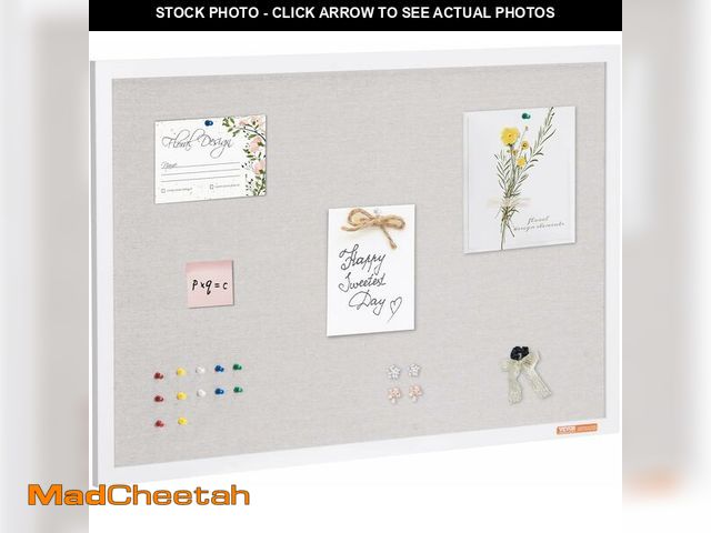 Lot 74-13844904 - VEVOR 36"x24" White Cork Board with Linen Surface - Stylish Wall-Mounted Bulletin Board for Home, Sc...