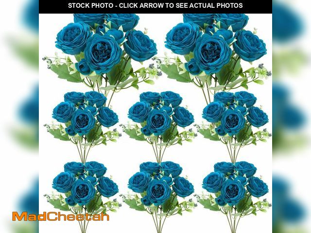 Lot 74-14338047 - Ovveroche 8 Pack Teal Peonies Artificial Flowers, Faux Floral Fake Silk Hydrangea Bouquet for Bridal...