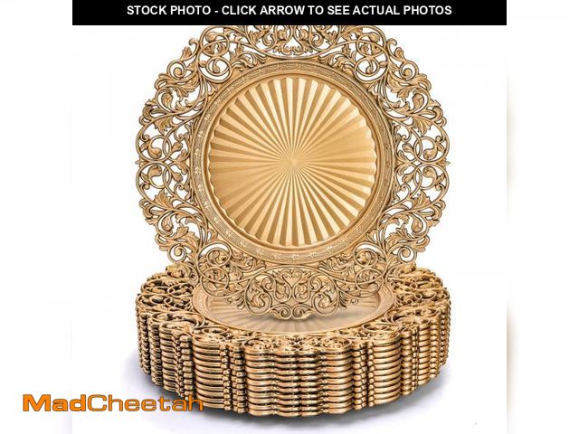 Lot 74-11550014 - Foraineam Gold Charger Plates Set of 12, 13-1/4" Round Plastic Dinner Chargers, Decorative Hollowed ...