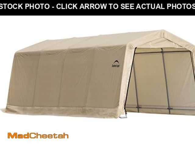 Lot 74-12134337 - ShelterLogic 10' x 20' x 8' Peak Style Roof Instant Garage Carport Car Canopy with Steel Frame and W...