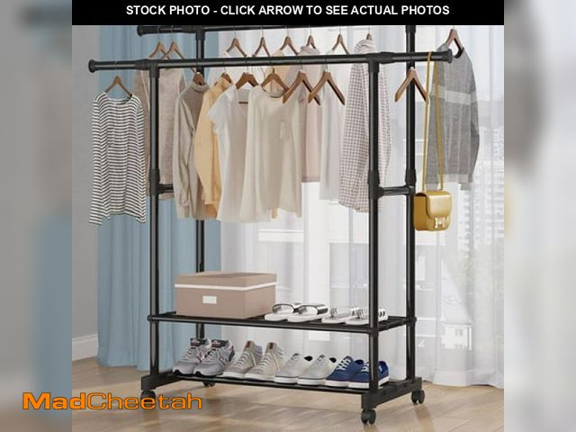 Lot 74-12157821 - 2/3 Tiers Double Rails Rolling Clothes Garment Rack on Wheels  Clothing Rack for Hanging Clothes  Do...