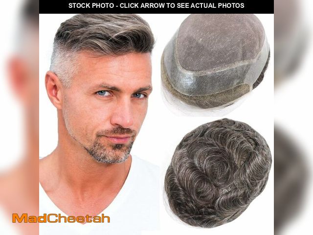 Lot 74-14380985 - Grey Toupee for Men Human Hair Piece Replacement System 8x10 Inch Monofilament Top Lace Front Mens H...