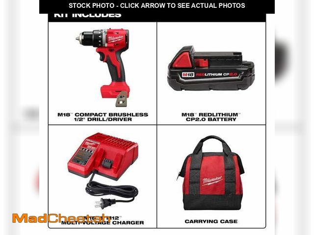 Lot 74-12791132 - Milwaukee M18 18V Lithium-Ion Brushless Cordless 1/2 in. Compact Drill/Driver with One 2.0 Ah Batter...