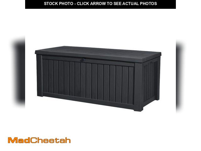Lot 74-12932143 - Keter 150 Gal. Large Deck Box Resin Grey for Patio Garden Furniture, Rockwood Outdoor Storage Contai...