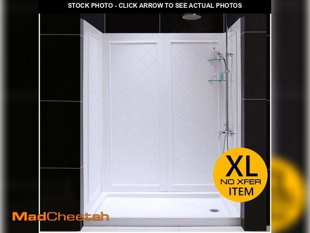 Lot 74-12615452 - DreamLine 30 in. D x 60 in. W x 76 3/4 in. H Right Drain Acrylic Shower Base and QWALL-5 Backwall Ki...