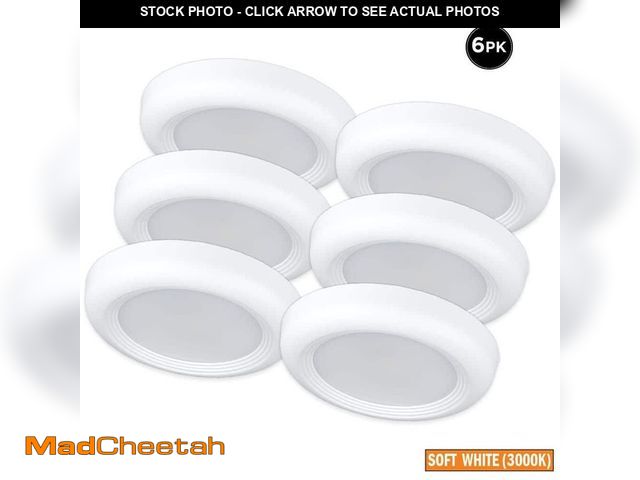 Lot 74-12804034 - *MISSING ONE LIGHT* Commercial Electric 6-Pack 6 in. LED Surface Mount Downlight Flush Mount Disk Li...