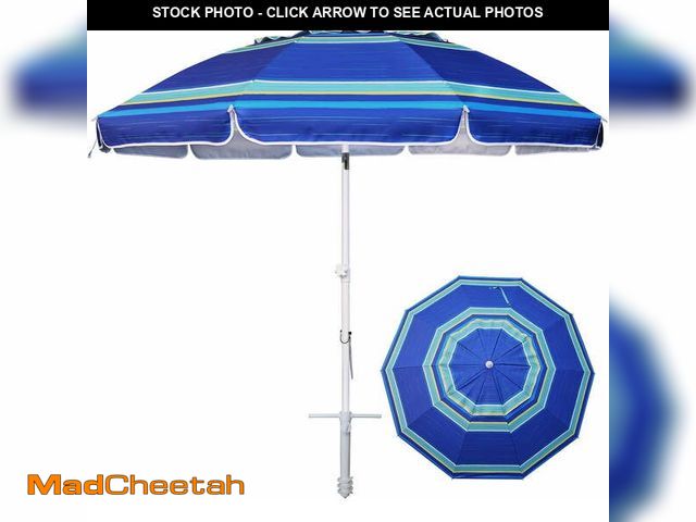 Lot 74-14436844 - AMMSUN 8FT Large Heavy Duty Beach Umbrella with Sand Anchor UPF50+ Tilt Shelter Outdoor,Stripe Blue ...
