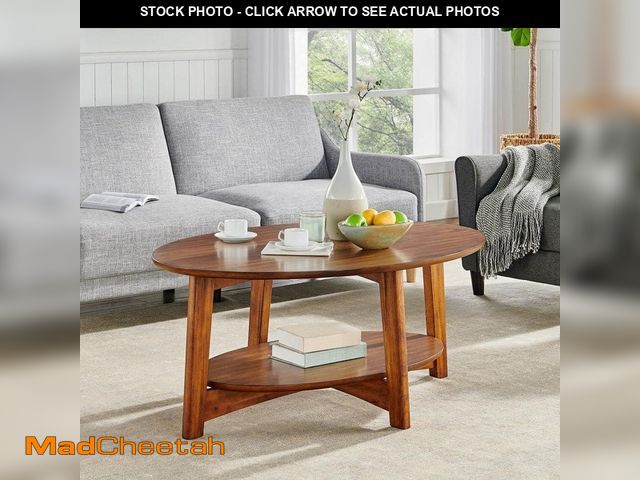 Lot 74-14257454 - Alaterre Furniture Monterey 48 in. Brown Large Oval Wood Coffee Table with Shelf - UNUSED