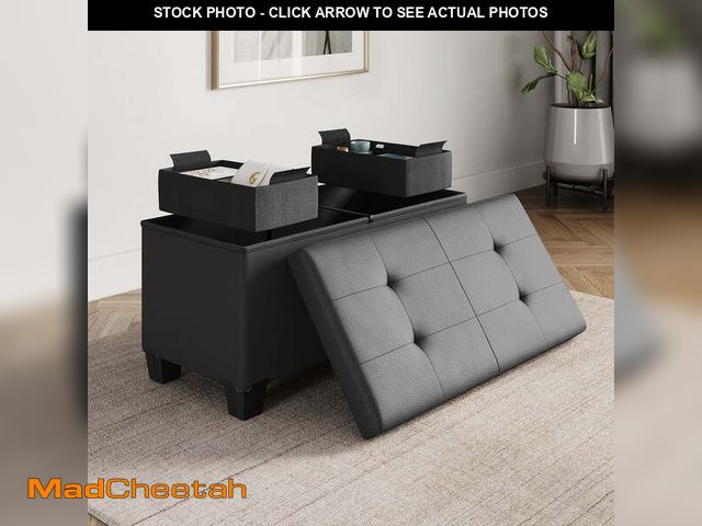 Lot 74-14351962 - Hearth &amp; Harbor Ottoman Storage Bench, Faux Leather 30" Ottoman with Storage, Gray - UNUSED
