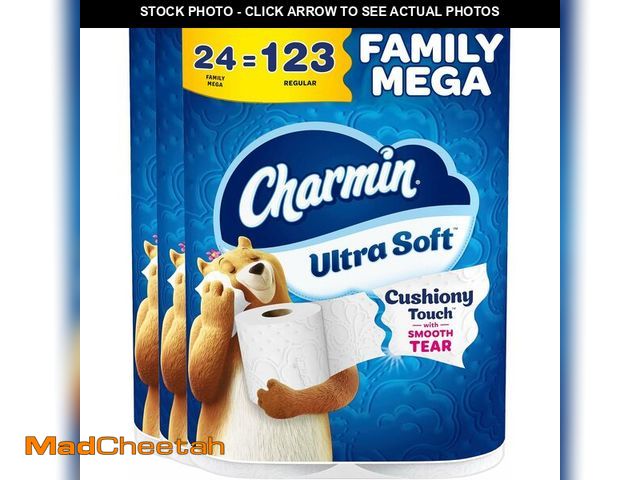 Lot 74-13041934 - Charmin Ultra Soft Cushiony Touch Toilet Paper, 24 Family Mega Rolls = 123 Regular Rolls - UNUSED