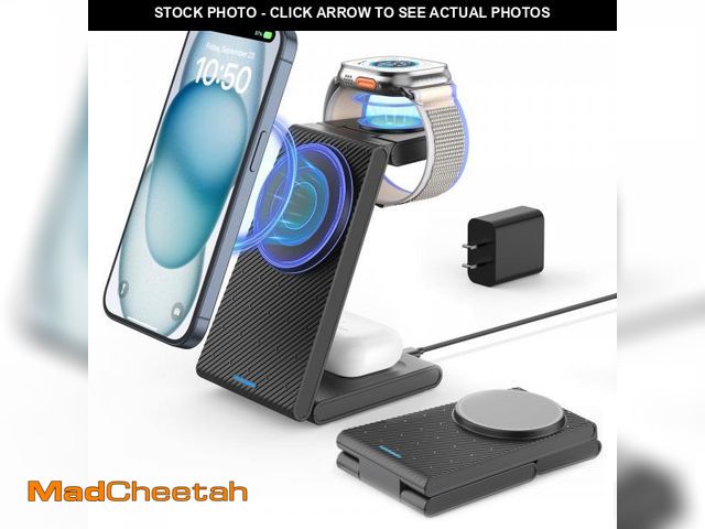Lot 74-12110372 - 3 in 1 Wireless Charging Station, Foldable Magnetic Wireless Charger Stand for Multiple Devices, Wir...