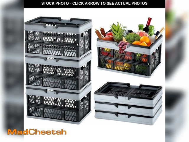 Lot 74-12760579 - VEVOR Collapsible Shopping Basket, 3 Pack, 25L Plastic Foldable Storage Crate with Handle, Grocery F...