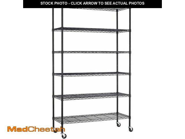 Lot 74-12679714 - BestOffice 6 Tier Wire Shelving Unit with Wheels 2100LBS Capacity-18x48x82, Black - UNUSED