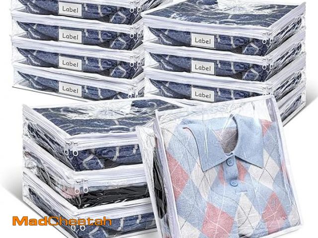 Lot 74-12128122 - Hoolerry 12 Pcs Clear Zippered Storage Bags Pvc Sweater Sheet Organizer Plastic Sheet Storage Sweate...