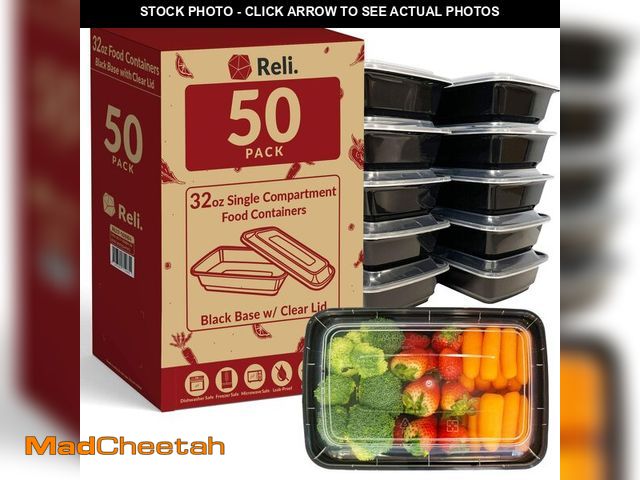 Lot 74-12705196 - Reli. Meal Prep Containers (50 Pack, 32 oz.) | 1 Compartment Food Containers with Lids | Microwavabl...