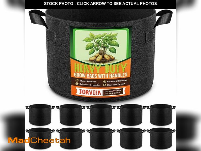 Lot 74-14262016 - (MISSING ONE) Jorvila 10 Pack 5 Gallon Grow Bags, Thickened Nonwoven Fabric Planter Pots with Handle...