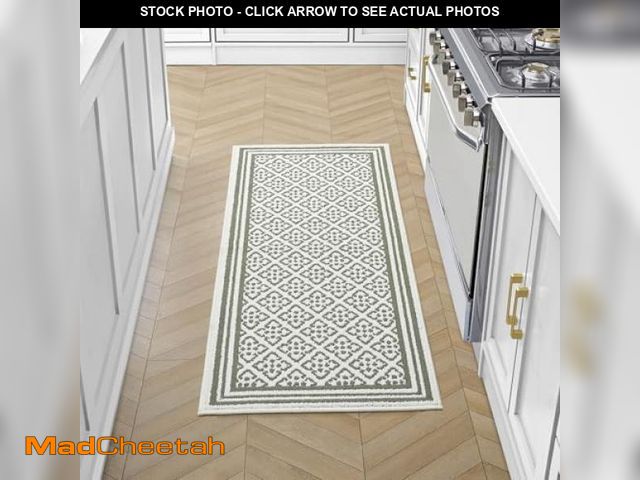 Lot 74-12096293 - Laura Ashley All Loop Tufted 26" x 60" Washable Skid-Resistant Runner Rug - Ivory/Sage Isla Two-Tone...