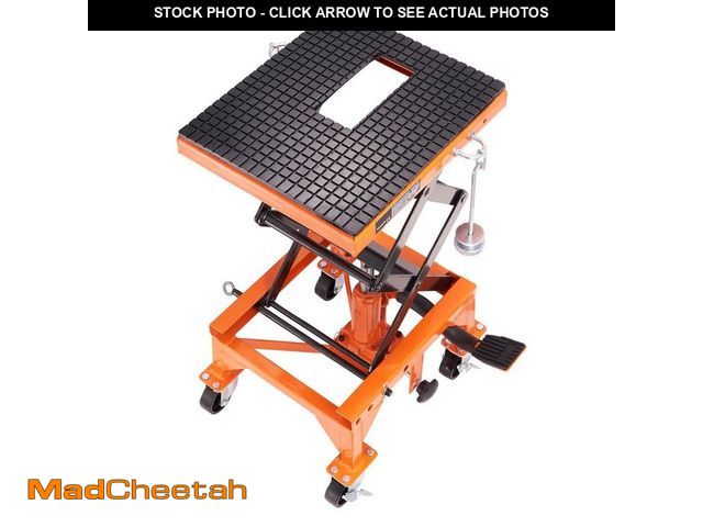 Lot 74-13270760 - SKYSHALO Hydraulic Motorcycle Lift Table, 350 lbs. Capacity Motorcycle Scissor Jack Lift, 4 Wheels, ...
