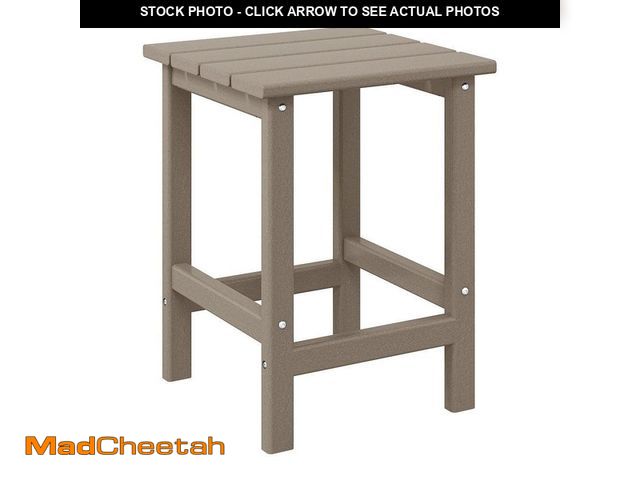Lot 74-14395275 - Mason 18 in. Weathered Wood Poly Plastic Fade Resistant Outdoor Patio Square Adirondack Side Table -...