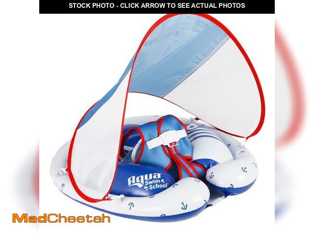 Lot 74-14385624 - SwimSchool Freestyle Swimmer Baby Pool Float with Sunshade Canopy and Multi-Position, Adjustable Saf...