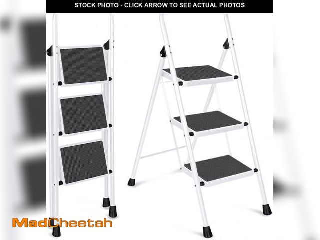 Lot 74-12144114 - 3 Step Ladder, Folding Step Stool with Wide Anti-Slip Pedal, 330lbs Sturdy Steel Ladder, Convenient ...