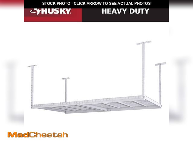 Lot 74-13665373 - Husky 97.5 in. W x 43.75 in. H x 32 in. D Adjustable Metal Overhead Garage Storage Rack in White - U...