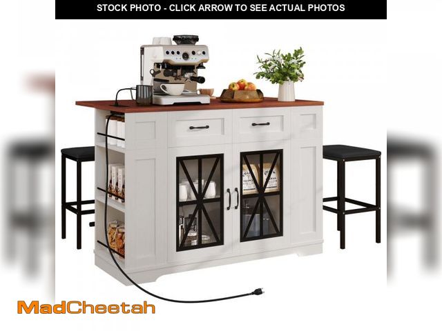 Lot 74-12391335 - DWVO Kitchen Island Set with 2 Stools and Drop Leaf 3 Piece Kitchen Dining Table Set, 47 Inch Kitche...