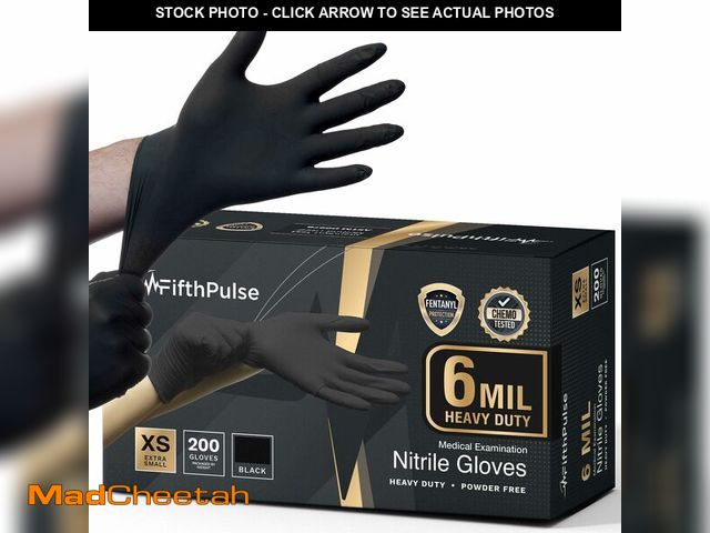 Lot 74-13539624 - 6 Mil Black Nitrile Gloves X Small, 200 Count Heavy-Duty Disposable Gloves for Mechanics, Food Prep,...