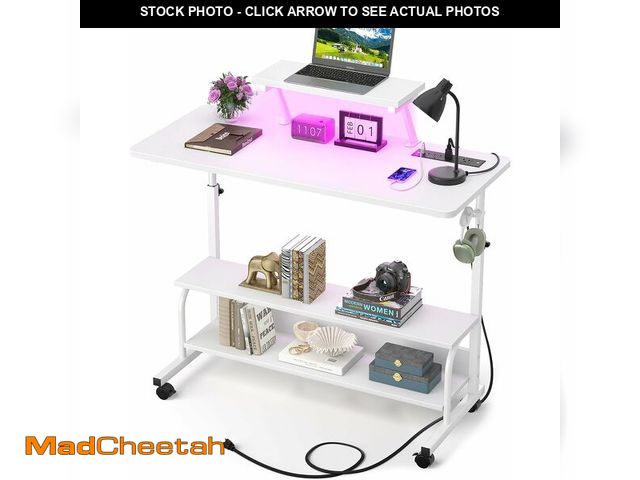 Lot 74-14367103 - Height Adjustable Standing Desk with Power Outlets and LED Lights - 39" Manual Stand Up Desk with Mo...