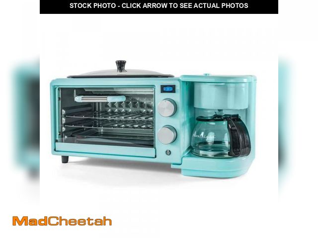Lot 74-12424813 - Nostalgia Retro 600 W 3-in-1 Toaster Oven Breakfast Station-Aqua - UNUSED