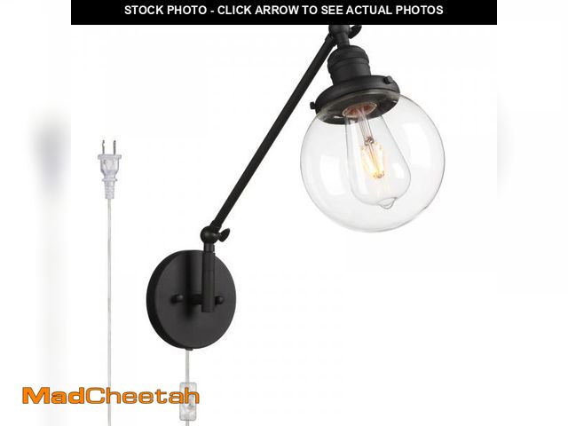 Lot 74-12311511 - PERMO Industrial Wall Sconce Plug in Sconce Swing Arm Wall Light Fixture with 5.9" Glass Globe Shade...