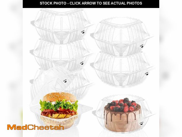 Lot 74-12712868 - Hokimder 100 Pack Clear Clamshell Food Containers, Disposable Food Containers with Lids, 6 x 6 Inch ...