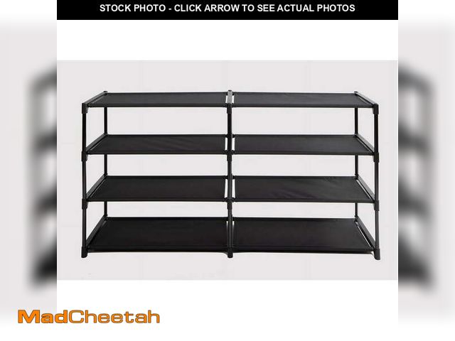 Lot 74-12859643 - Mainstays 4-Tier Shoe Rack Storage Organizer, Rich Black, 24 Pairs, Iron Poles &amp; Plastic Connect...