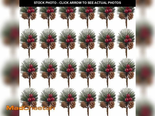 Lot 74-12978670 - TIHOOD 25PCS Artificial Pine Picks, Pine Needles Branches with Red Berry Stems, Small Fake Berries P...