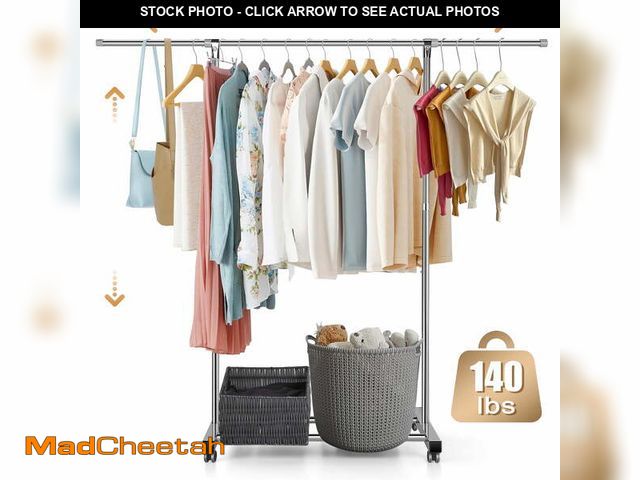 Lot 74-14324052 - Doulami Clothes Rack on Wheels Rolling Garment Rack with Shelves Stainless Steel Extendable Clothing...