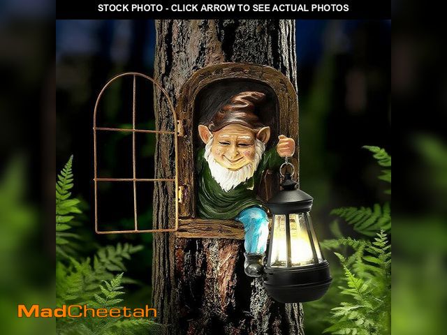 Lot 74-14434350 - ZioWio Garden Gnome Statue, Tree Faces Decor Outdoor with Solar Lantern - USED