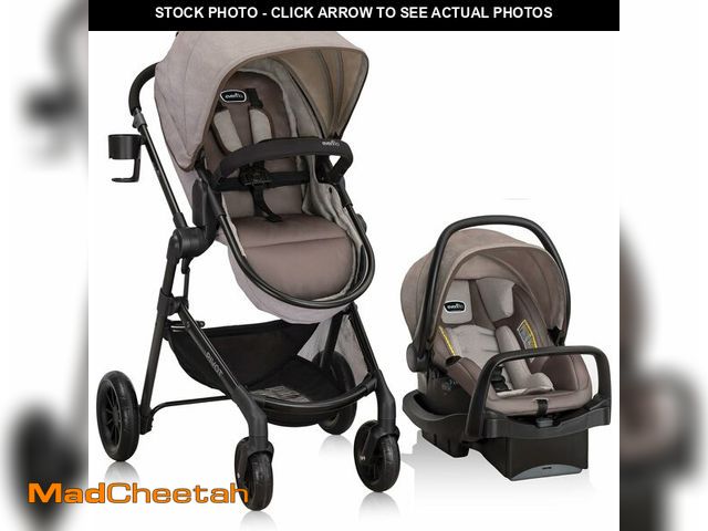 Lot 74-12544741 - Evenflo Pivot Modular Travel System with LiteMax Infant Car Seat (Desert Tan) (Manufacturing date: 0...