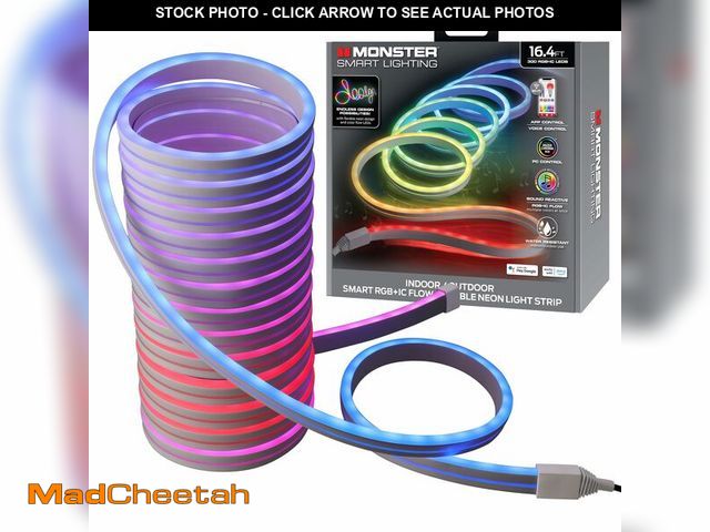 Lot 74-12605624 - Monster Smart Neon LED Light Strip, 16.4 Ft RGB+IC Wi-Fi LED Rope Light, Water Resistant for Outdoor...