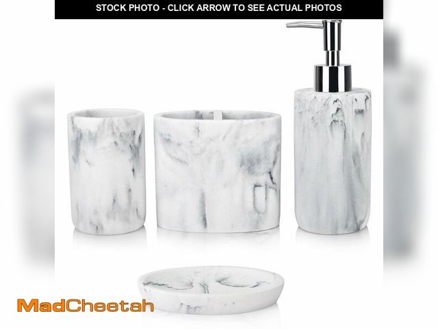 Lot 74-12974363 - L'ARL GMVOI Bathroom Accessories Set,4 Pieces Marble Bathroom Vanity Countertop Accessory Set with B...
