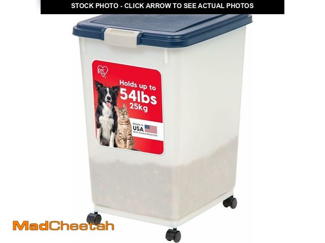 Lot 74-13382359 - IRIS USA 54 Lbs / 69 Qt WeatherPro Airtight Pet Food Storage Container with Attachable Casters, For ...