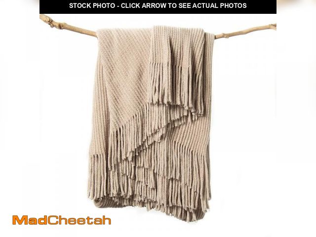 Lot 74-11552765 - lifein Throw Blanket for Couch, Soft Boho Decor Bed Throw,Cozy Beige Knitted Chenille Small Farmhous...