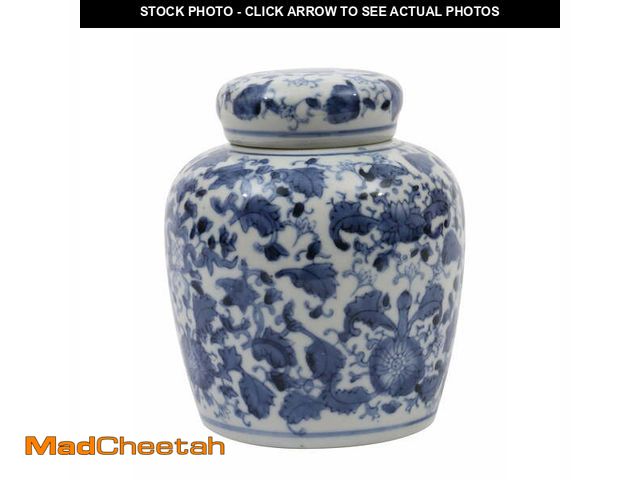 Lot 74-12789495 - Woven Paths Blue and White Ceramic Ginger Jar with Lid - UNUSED