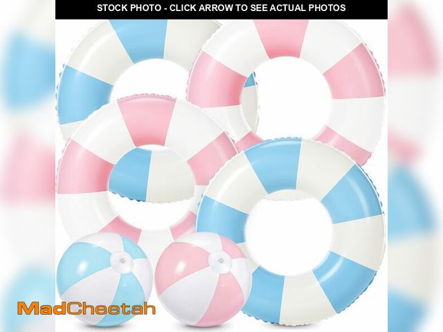 Lot 74-14271662 - Realspring 6 Pack Inflatable Pool Toys Floats for Kids Adults 4 Pcs Swim Tubes Rings with 2 Pcs Beac...