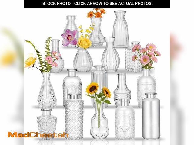 Lot 74-14426647 - Glass Bud Vases in Bulk Small Mini Clear Vase for Flowers 17pc - UNUSED