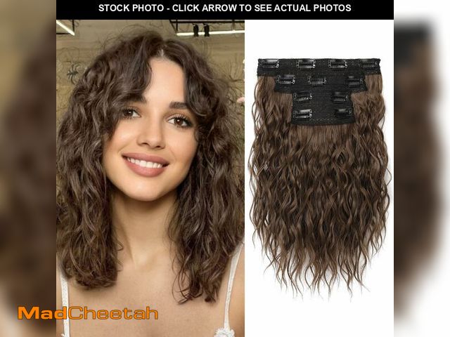 Lot 74-12705183 - REECHO Clip in Hair Extensions - 4PCS 12" Short Curly Wavy Brown Hairpieces - Invisible Lace Weft - ...