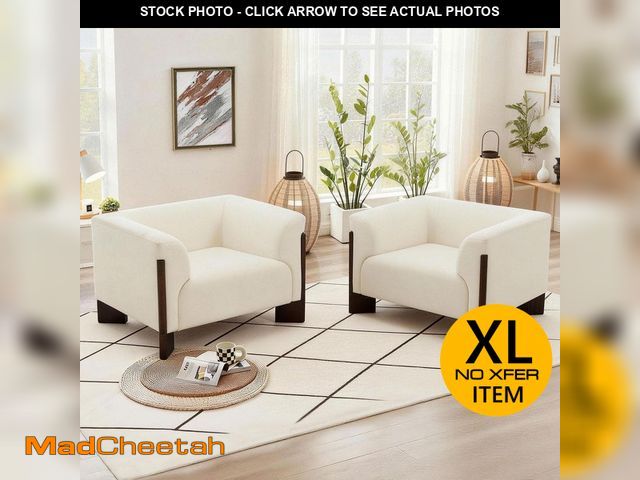 Lot 74-14255160 - Uixe Minimalist Beige Chenille Accent Arm Chair With Solid Wood Leg (Set of 2) - UNUSED